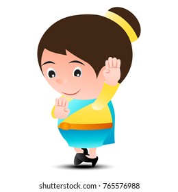 Thai music band dancer  For festival and ceremony,big bubble head cartoon design,isolated,vector illustration