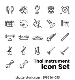 Thai musical instruments linear icons set