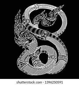 Thai Naga  isolate vector, Line Thai is Thailand Style and Tattoo design.