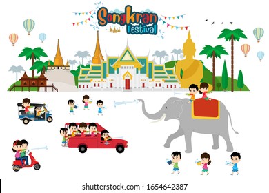 Thai new year or songkran water festival thailand. Vevtor illustration