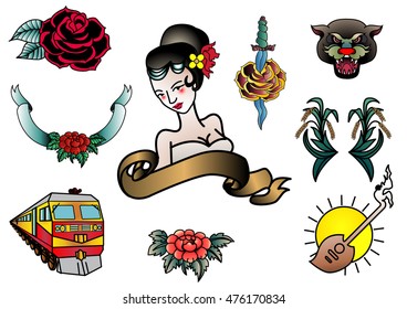 Thai old school tattoo vector,Thailand Traditional tattoo design