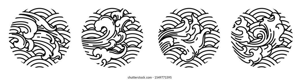 Thai oriental wave line style round shape. Vector illustration design template. Water festival.