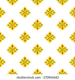 Thai ornament. Seamless pattern with abstract flowers. Vector illustration. Real watercolor painting