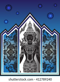 thai outline Brahma in window temple vector