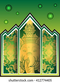 thai outline elephant in window temple vector