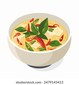 Thai panang curry food, vector art illustration, flat color, on white background