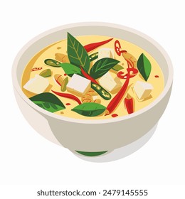 Thai panang curry food, vector art illustration, flat color, on white background