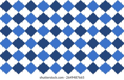 Motif thaïlandais, diamant d'Abstrait Motif géométrique harmonieux avec arrière-plan à damier d'étoiles de diamant bleu à deux tons, motif étoile à répétition pour impression de tissu, motif étoile