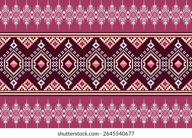 Thai pattern alternating with light orange and pink on a brown background with pink accents