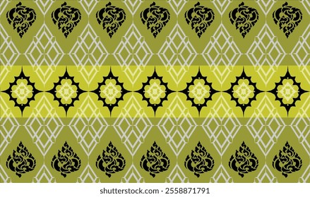 Thai pattern background inspired from handcrafted North Eastern Thai (Isaan) silk pattern. Colored in Gold and Yellow