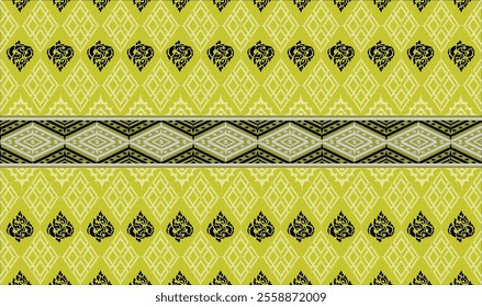 Thai pattern background inspired from handcrafted North Eastern Thai (Isaan) silk pattern. Colored in Gold and Yellow