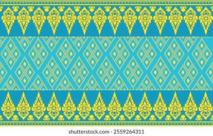 Thai pattern background inspired from handcrafted North Eastern Thai (Isaan) silk pattern. Colored in Gold and Sky