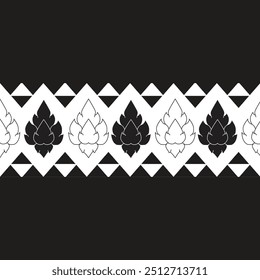 Thai pattern black and white seamless on black and white background. Thai pattern concept. Flat style design. Vector illustration.