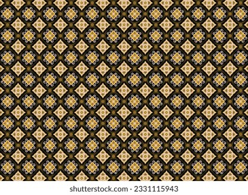 Flores de color crema de patrón tailandés sobre fondo marrón formas geométricas abstractas simetría estilo clásico retro vintage fondo papel tapiz de impresión ilustración de ropa vectorial mosaico de alfombra.