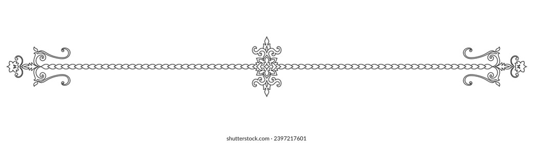 Thai pattern dividers for jewelry and use in printing vintage scrolled floral patterns, black lines on a white background.