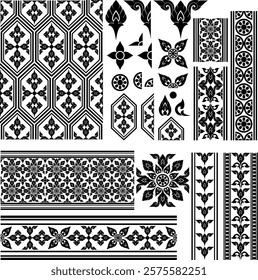 Thai pattern elements featuring intricate floral and geometric details. Great for posters, invitations, branding, and textile designs. Optimized for both print and digital use.