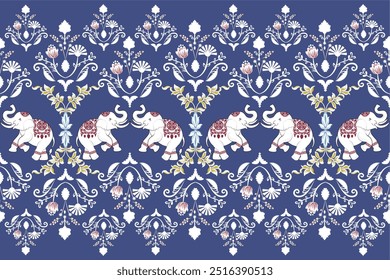 Thai pattern, elephants, seamless pattern, Navajo, traditional ethnic, fabric pattern for textiles, rugs, wallpaper, clothing, sarong, batik, wrapping, embroidery, print, background, cover, illustra