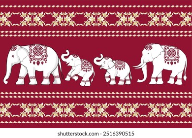 Thai pattern, elephants, seamless pattern, Navajo, traditional ethnic, fabric pattern for textiles, rugs, wallpaper, clothing, sarong, batik, wrapping, embroidery, print, background, cover, illustra