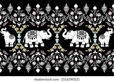 Patrón tailandés, elefantes, patrón sin costuras, navajo, étnico tradicional, patrón de tela para textiles, alfombras, Fondo de pantalla, ropa, sarong, batik, envoltura, bordado, impresión, fondo, cubierta, ilustra