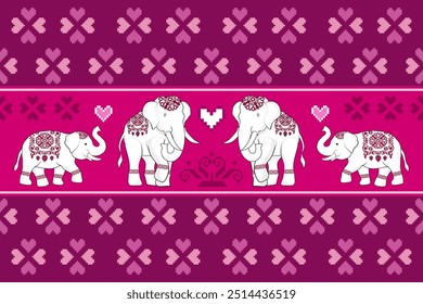 Thai pattern, elephants, seamless pattern,Geometric, Navajo, traditional ethnic, fabric pattern for textiles, rugs, wallpaper, clothing, sarong, batik, wrapping, embroidery, print, background, cover