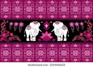 Thai pattern, elephants, seamless pattern,Geometric, Navajo, traditional ethnic, fabric pattern for textiles, rugs, wallpaper, clothing, sarong, batik, wrapping, embroidery, print, background, cover
