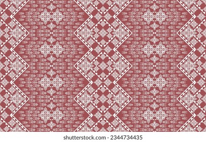 Thai pattern figure tribal Thai geometric ethnic oriental pattern traditional on red background.Aztec style,embroidery,abstract,vector illustration.design for texture,fabric,clothing,wrapping,carpet.