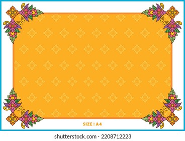 Thai Pattern Filigree Decoration Border Orange Flower Frame A4 Template Vector Illustration