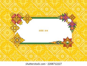 thai pattern filigree decoration border flower frame A4 template vector illustration