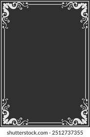 Thai pattern frame, white vintage border white lines on black background