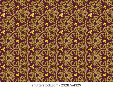 Thai pattern golden geometric pattern On a brown background, elegant, vintage, retro style, vector used in backgrounds, publications, wallpapers, decorations, textiles, clothing, tiles, rugs.