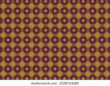 Thai pattern golden yellow flowers on red geometric background elegant classic vintage style regtro vector used in backgrounds publications wallpaper decorations textiles clothing tiles carpets 