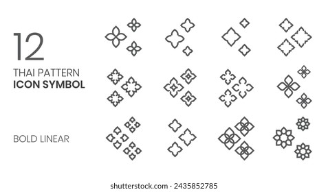 thai pattern icon symbol set for pattern, logo, decoration vector bold linear