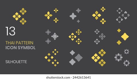 thai pattern icon symbol silhouette golden and silver set for pattern, logo, decoration vector