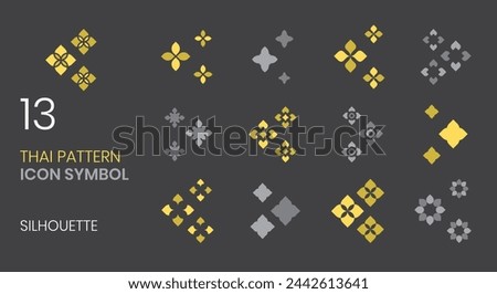 thai pattern icon symbol silhouette golden and silver set for pattern, logo, decoration vector