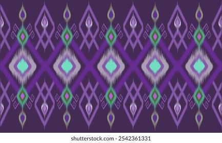 Padrão tailandês, tecido ikat, padrão étnico, vetor geométrico sem costura, fundo roxo abstrato, projetado para tecer ou tricotar ou imprimir em tecido.