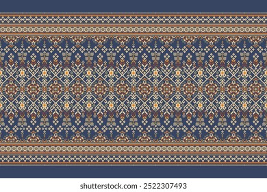 Thailändisches Muster auf Hintergrund, Thailändisches Blumenmuster, geometrisches ethnisch-orientalisches Muster, Thailändischer Sarong, aztekischer Stil, abstrakter Hintergrund, Vektorgrafik.Design für Textur, Stoff, Kleidung, Thailändischer Sarong, Druck.