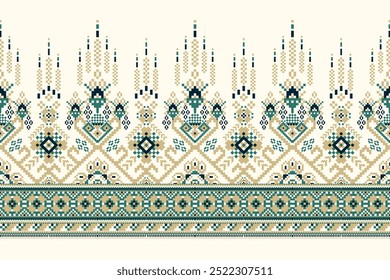 Patrón tailandés sobre fondo, patrón de flores tailandesas, patrón oriental étnico geométrico, pareo tailandés, estilo azteca, fondo abstracto, Ilustración vectorial. diseño para textura, tela, ropa, pareo tailandés, impresión.