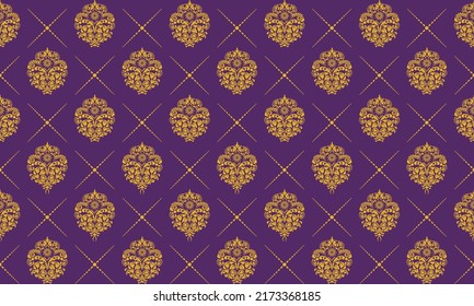 Thailändisches Muster, violetter und goldener Hintergrund, Vektorgrafik. Lilac Thema. Lai-Thai-Elementmuster
