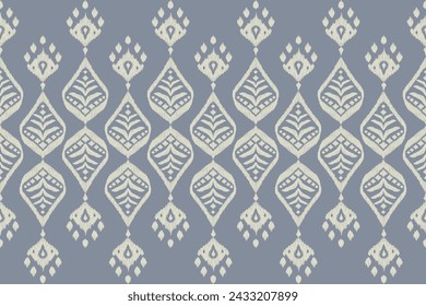 Thai pattern seamless embroidery textured leaf abstract indigo traditional blue flowers background border bohemian designs vector illustration.