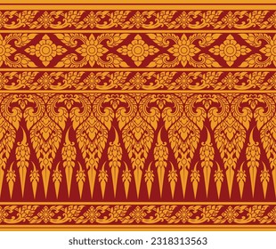 thai pattern seamless, red and gold Thai background, thai pattern temple, Gold thai art, Buddhism temple element, and background 