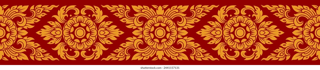 patrón tailandés sin costura, rojo y oro de fondo tailandés, templo de patrón tailandés, arte tailandés de oro, elemento del templo del budismo y motivos de decoración de patrón de fondo para el patrón de pilar, ilustración vectorial