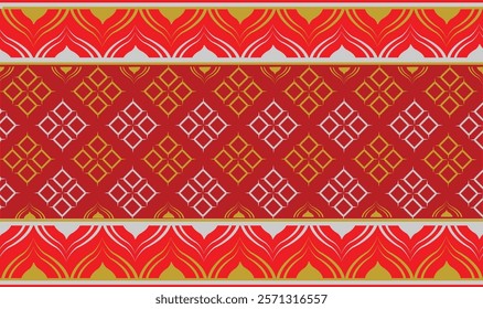 thai pattern seamless, red and gold Thai background, thai pattern temple, gold Thai art, Buddhism temple element, and background pattern decoration motifs for pillar pattern.