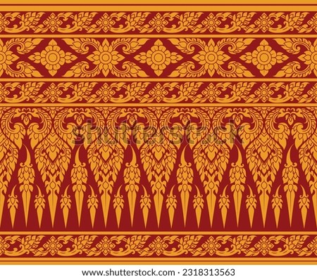 thai pattern seamless, red and gold Thai background, thai pattern temple, Gold thai art, Buddhism temple element, and background 