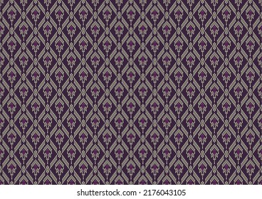 Patrón tailandés de seda tradicional de color gris y violeta; Tela tailandesa, textil tailandés.