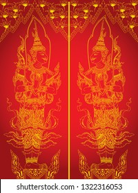 Thai patterned angel, door, background, wood, golden cathedral church