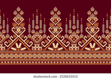 Thai pattern,geometric ethnic oriental pattern on mahogany background,vector illustration,geometric floral pattern,Aztec style,abstract background.design for texture,fabric,clothing,decoration,sarong.