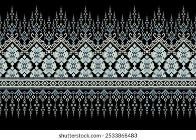 Thai pattern,geometric ethnic oriental pattern on black background,vector illustration,geometric floral pattern,Aztec style,abstract background.design for texture,fabric,clothing,decoration,sarong.