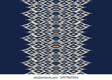 Thai pattern.Ikat floral design pattern on navy blue background vector illustration.Ikat ethnic oriental embroidery.Ikat Aztec style,abstract.design for texture,fabric,clothing,wrapping,decoration.