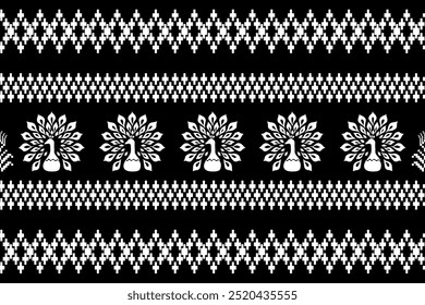Thai pattern,peacocks, Geometric,seamless pattern, Navajo, traditional ethnic, fabric pattern for textiles, rugs, wallpaper, clothing, sarong, batik, wrapping, embroidery, print, background, cover
