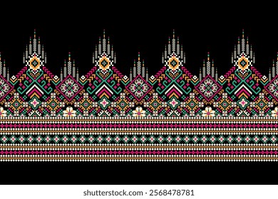 Thai pattern,Thai floral pattern,Thai geometric ethnic pattern,geometric oriental embroidery,Aztec style,abstract background,vector illustration.design for texture,fabric,clothing,decoration,print.